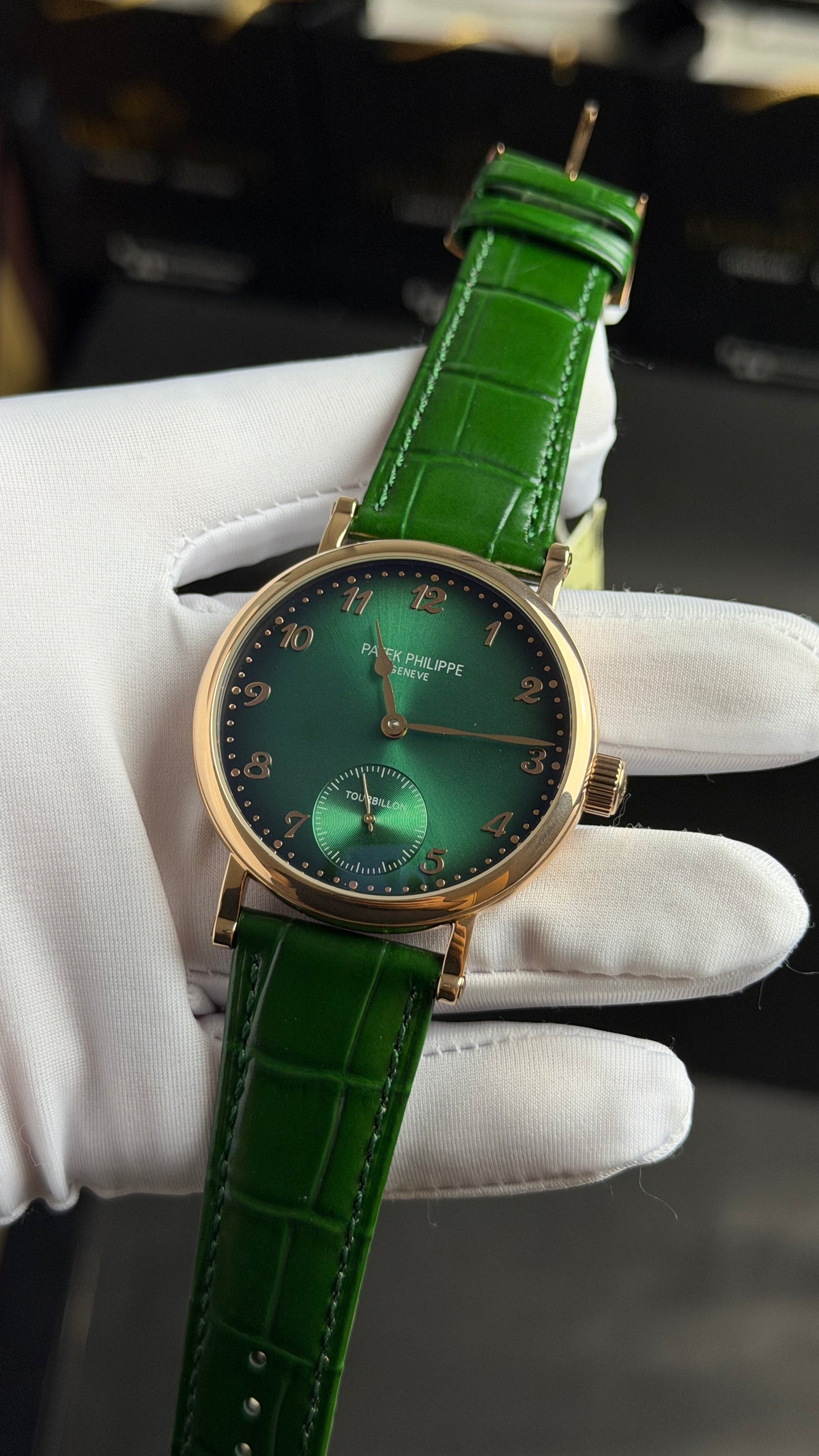 Rose Gold with Green Dial.