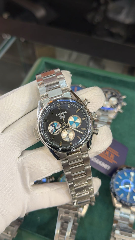 Silver with black dial