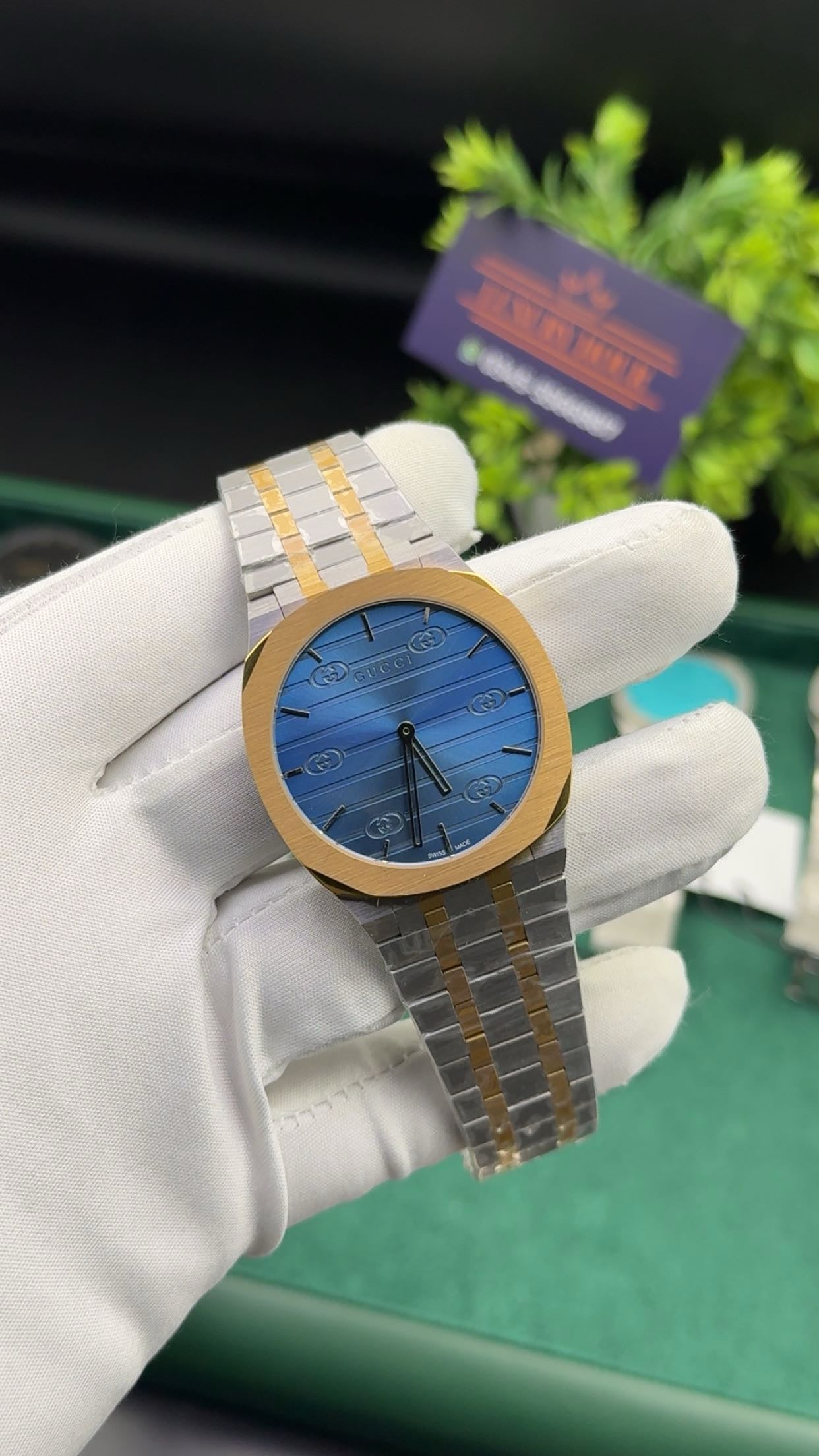 Yellow gold two tone with blue dial