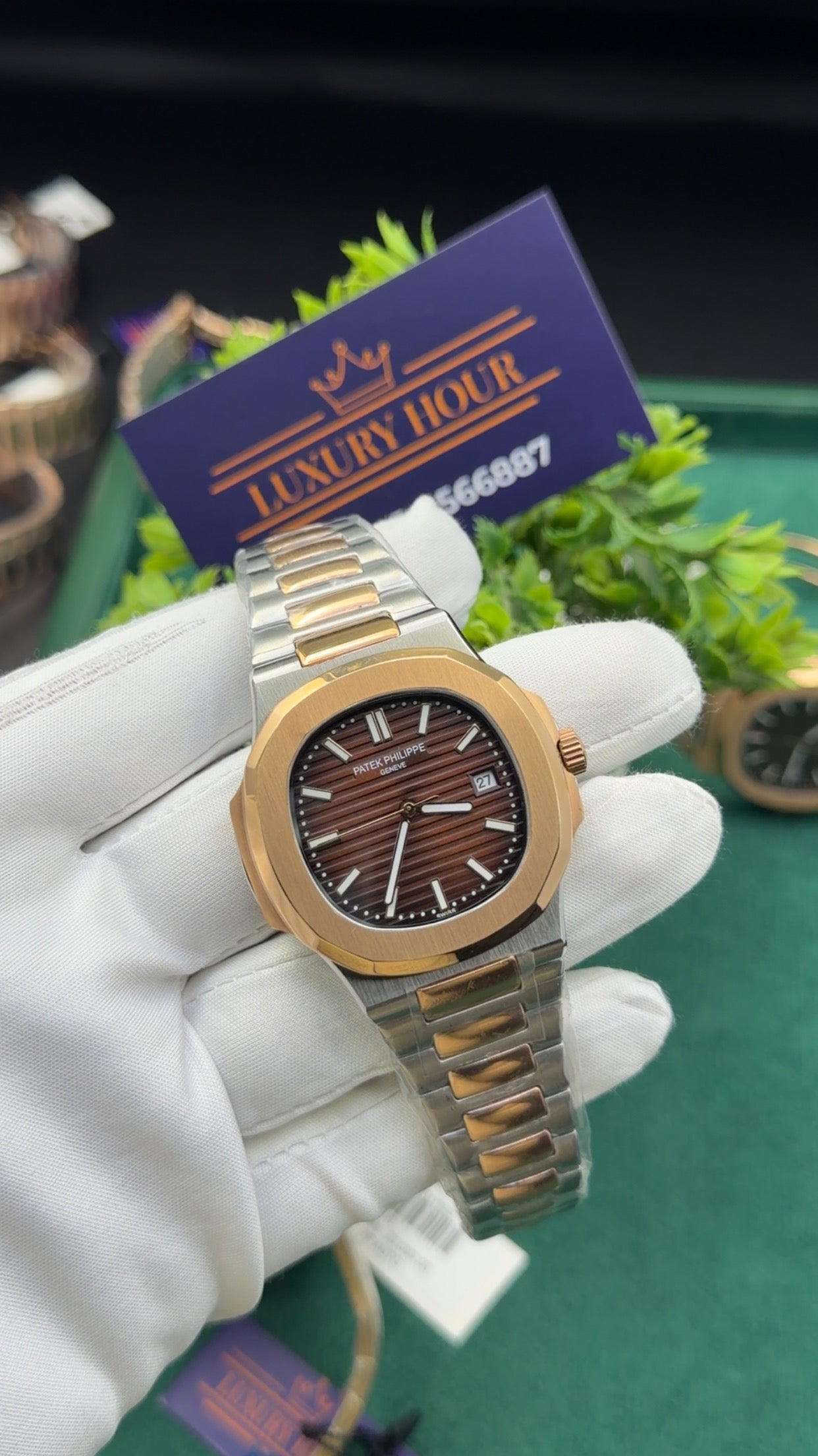 Rose gold two tone with chocolate dial