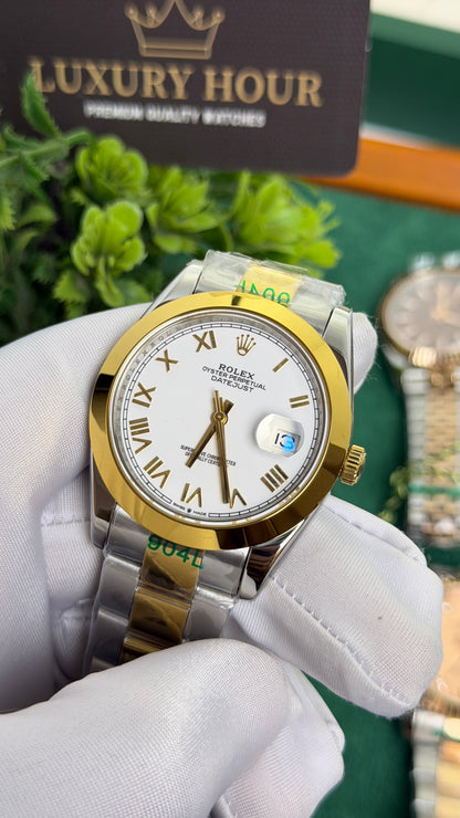 Yellow Gold Two Tone with White Dial.
