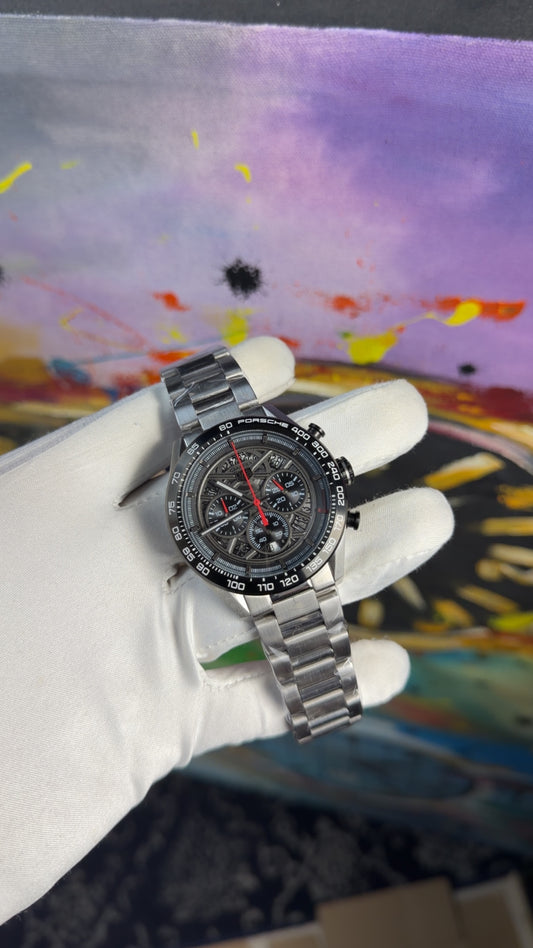 Silver with black dial