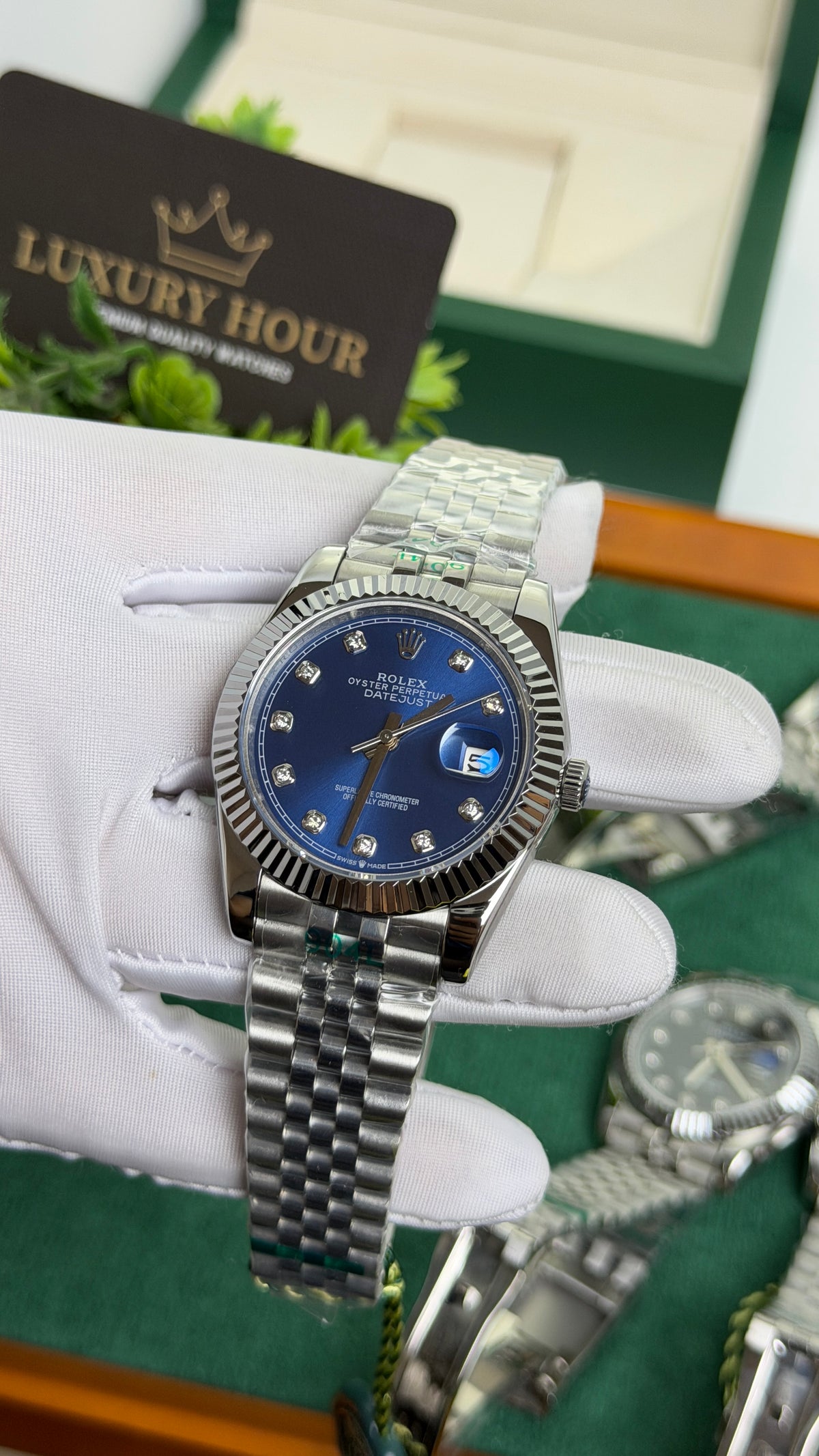 Silver with Blue Dial.