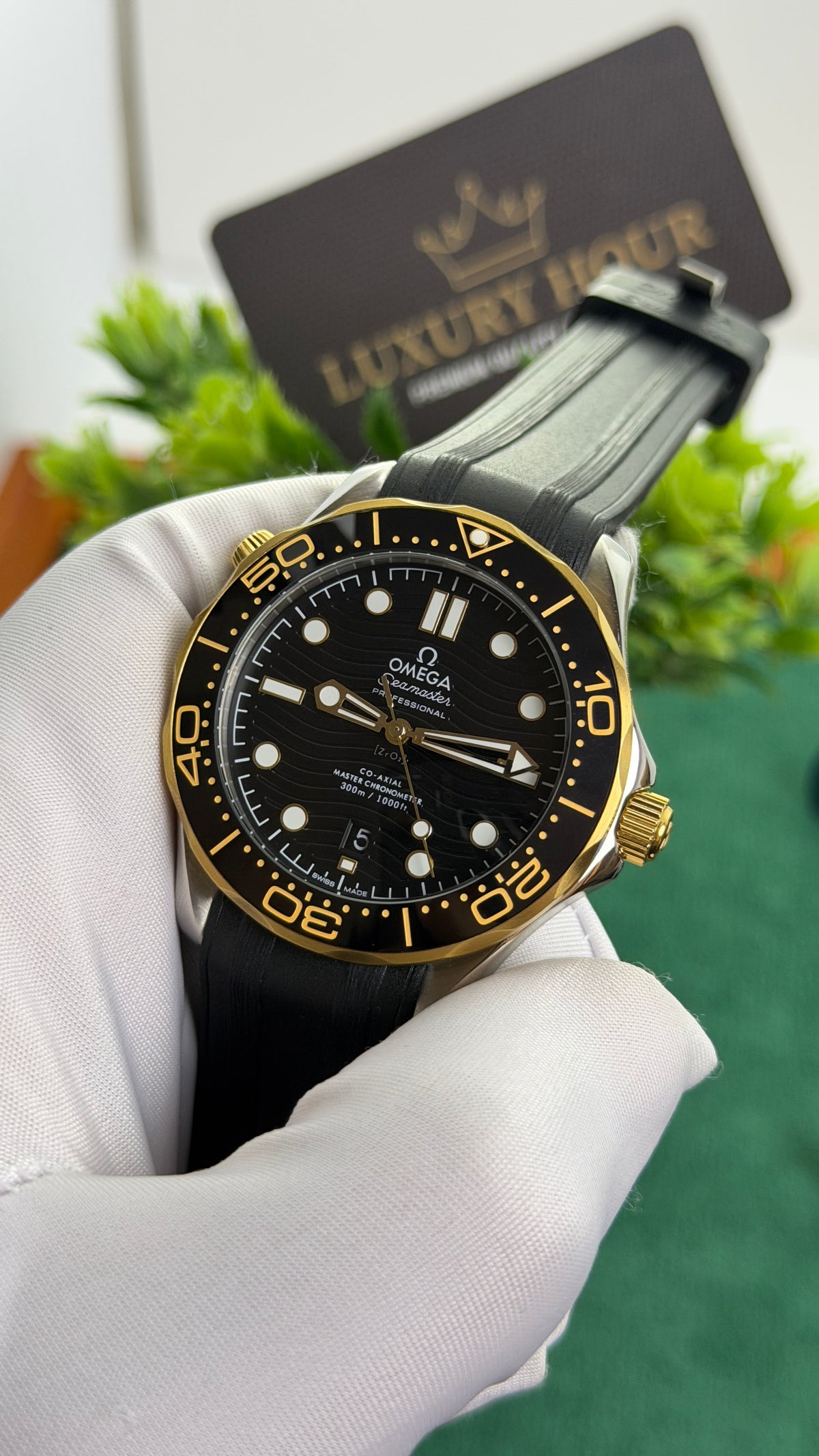 Yellow Gold with Black Dial.