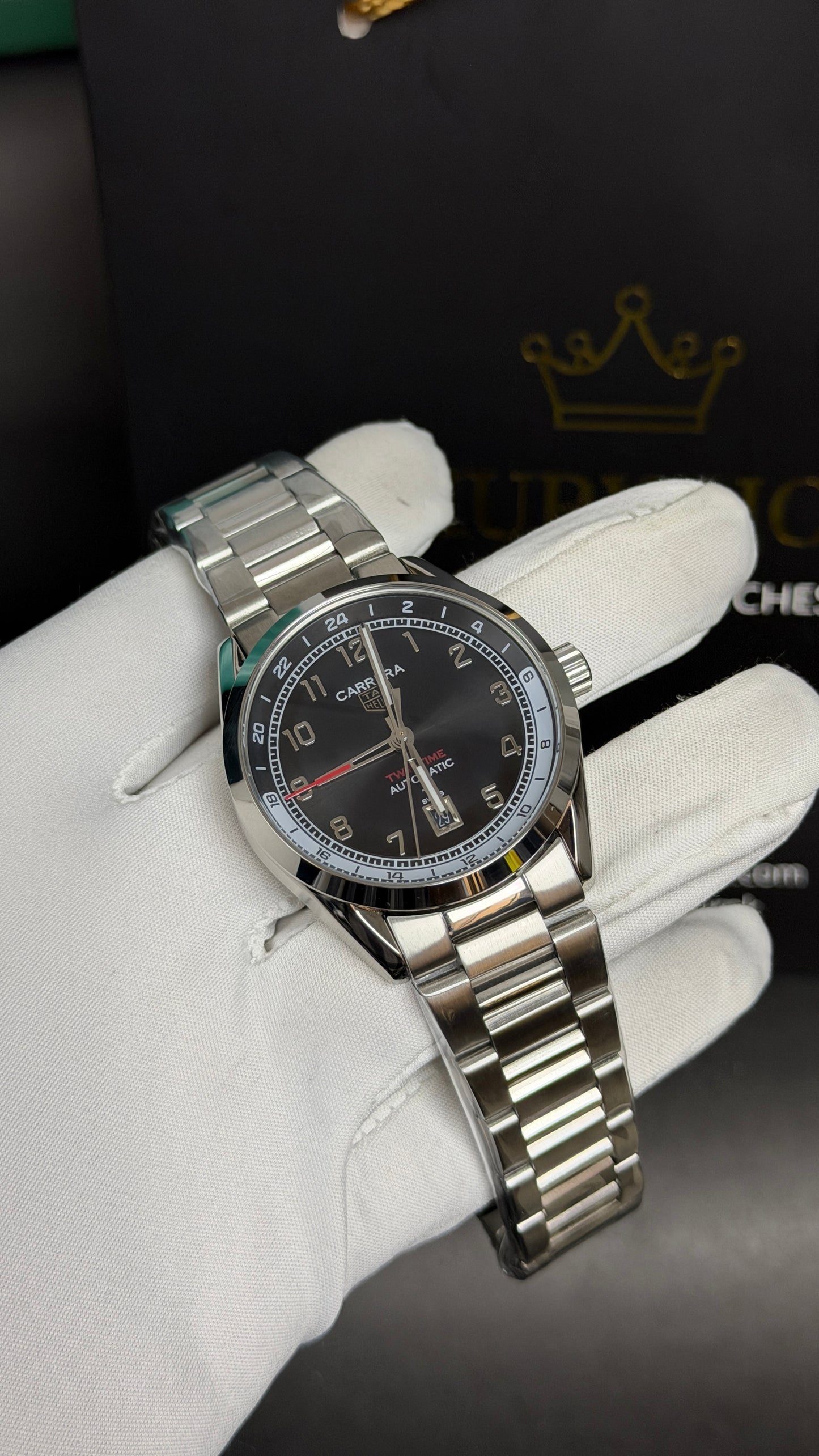 Silver with Black Dial.
