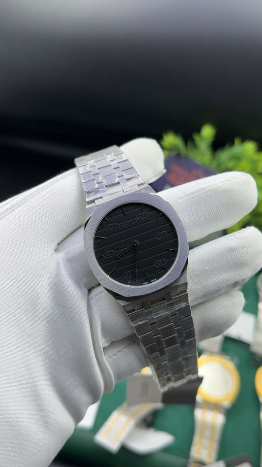 Silver with black dial