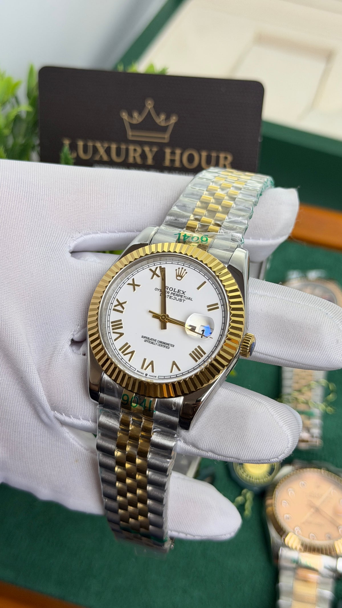 Yellow Gold Two Tone with White Dial.