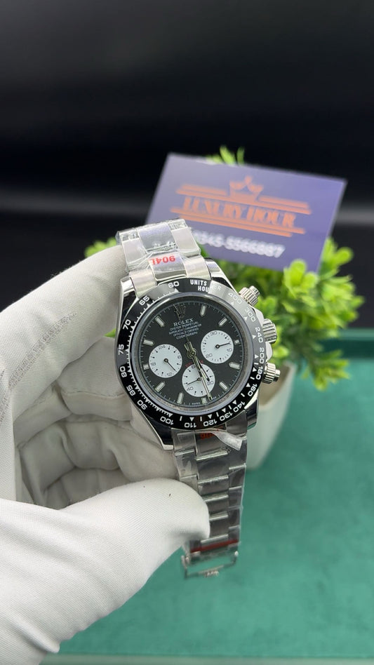 Silver with black dial