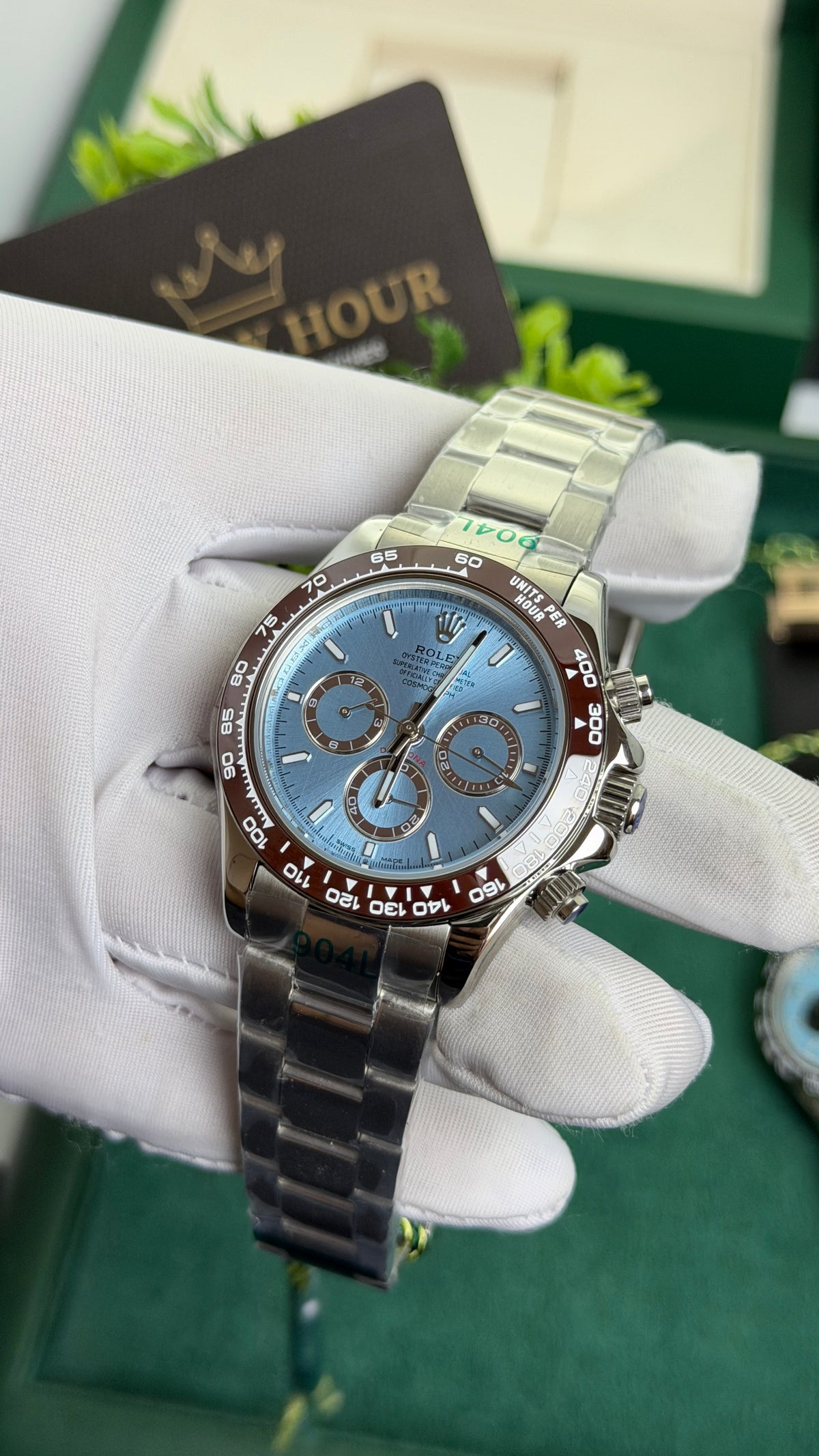 Silver with Blue Dial.