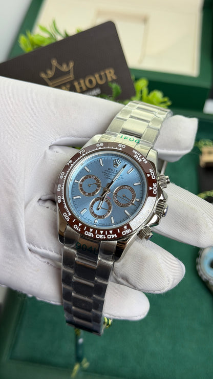 Silver with Blue Dial.