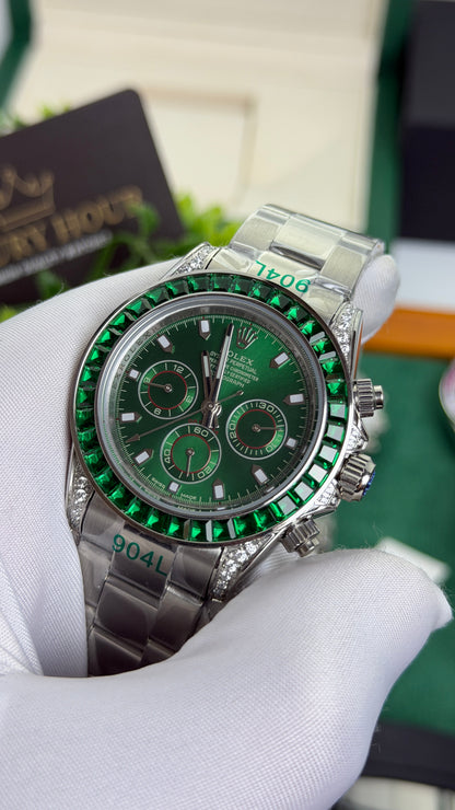 Silver with Green Dial.