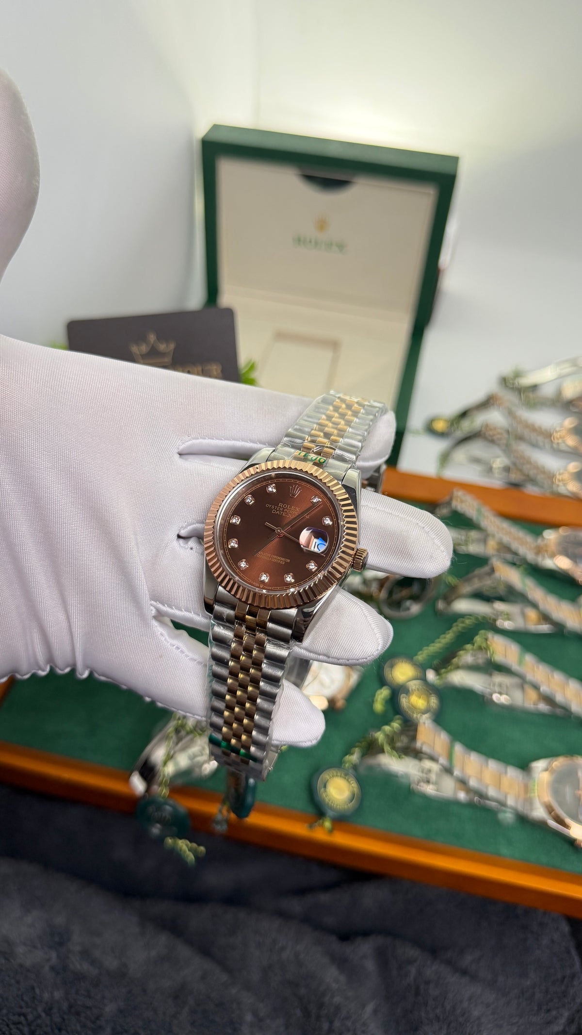 Rose Gold Two Tone with Chocolate Dial.