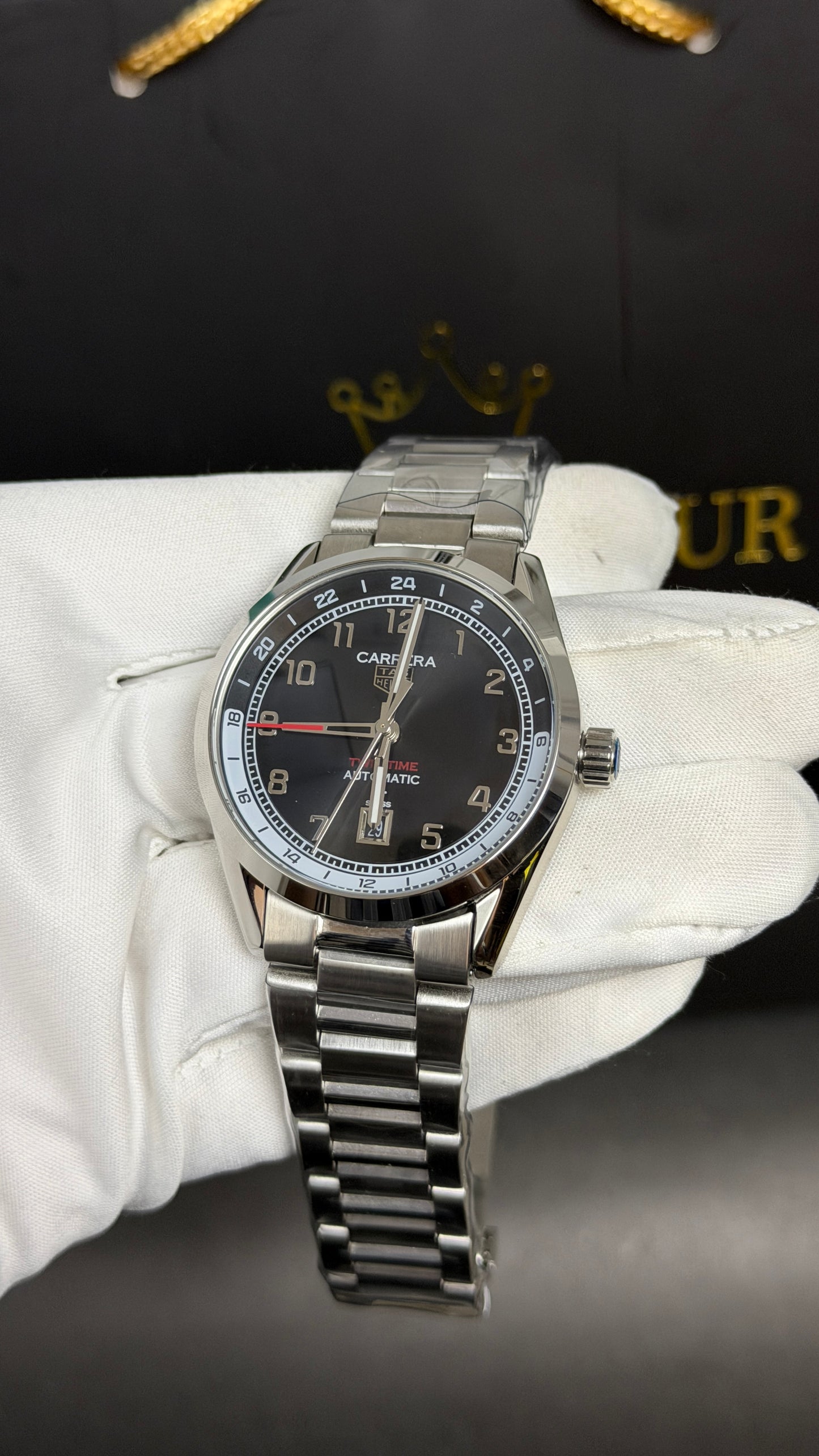 Silver with Black Dial.