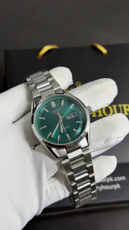 Silver with Green Dial.