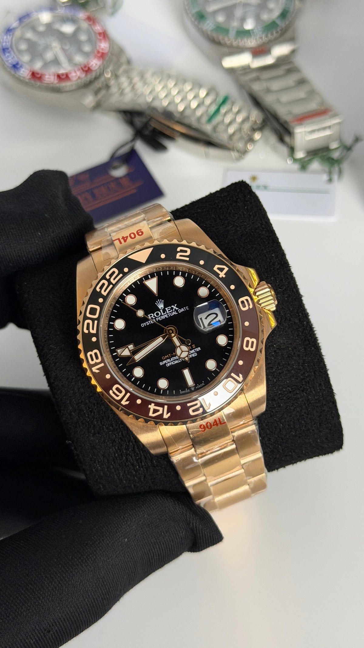 Rose Gold With Black Dial.