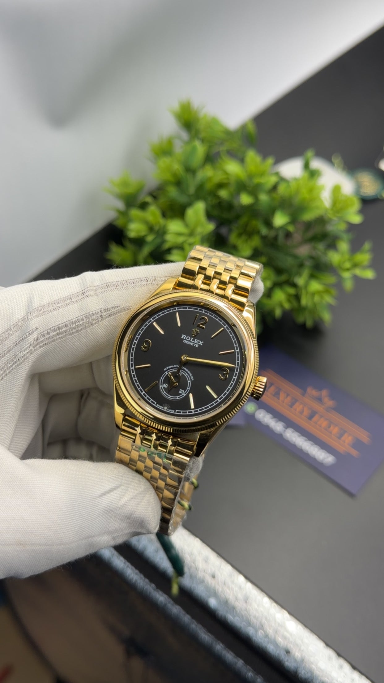Yellow gold classic beauty with black dial.