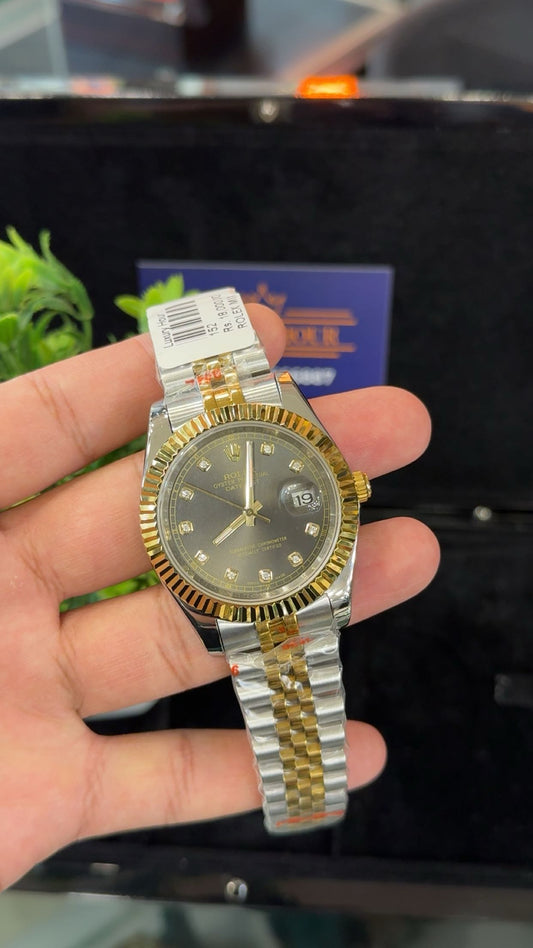 Yellow gold two tone with grey dial