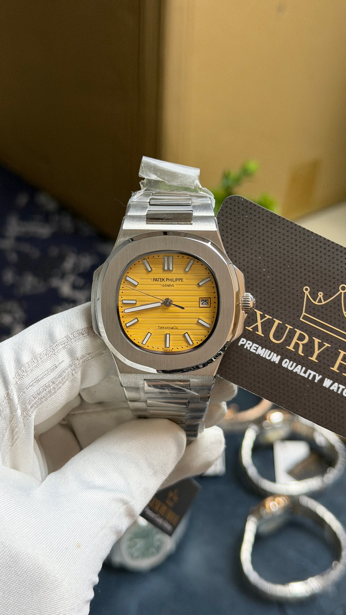 Silver with Yellow Dial.