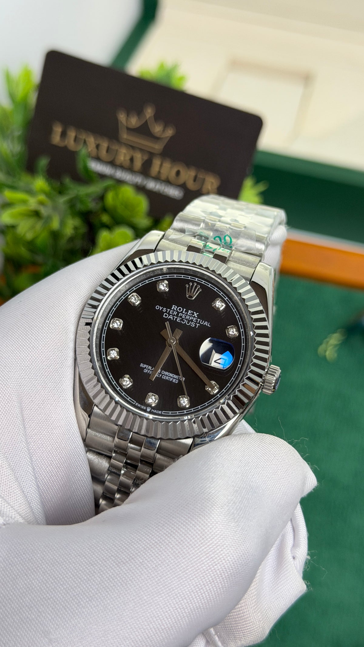 Silver with Black Dial.