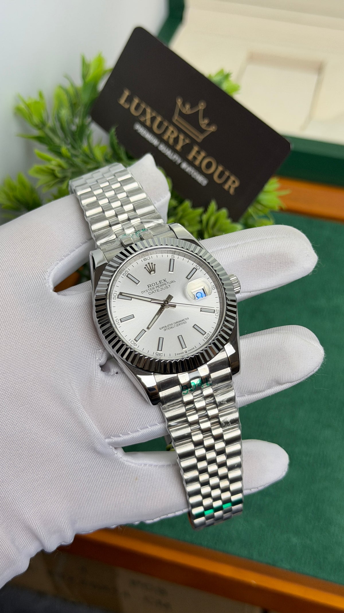 Silver with White Dial.