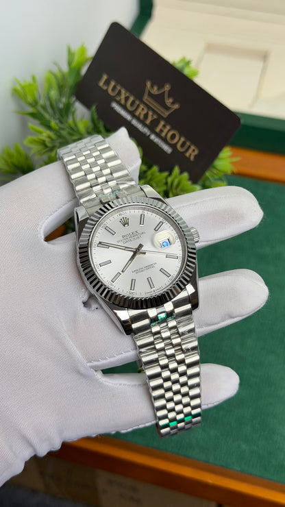 Silver with White Dial.