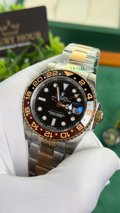 Rose Gold Two Tone with Black Dial.