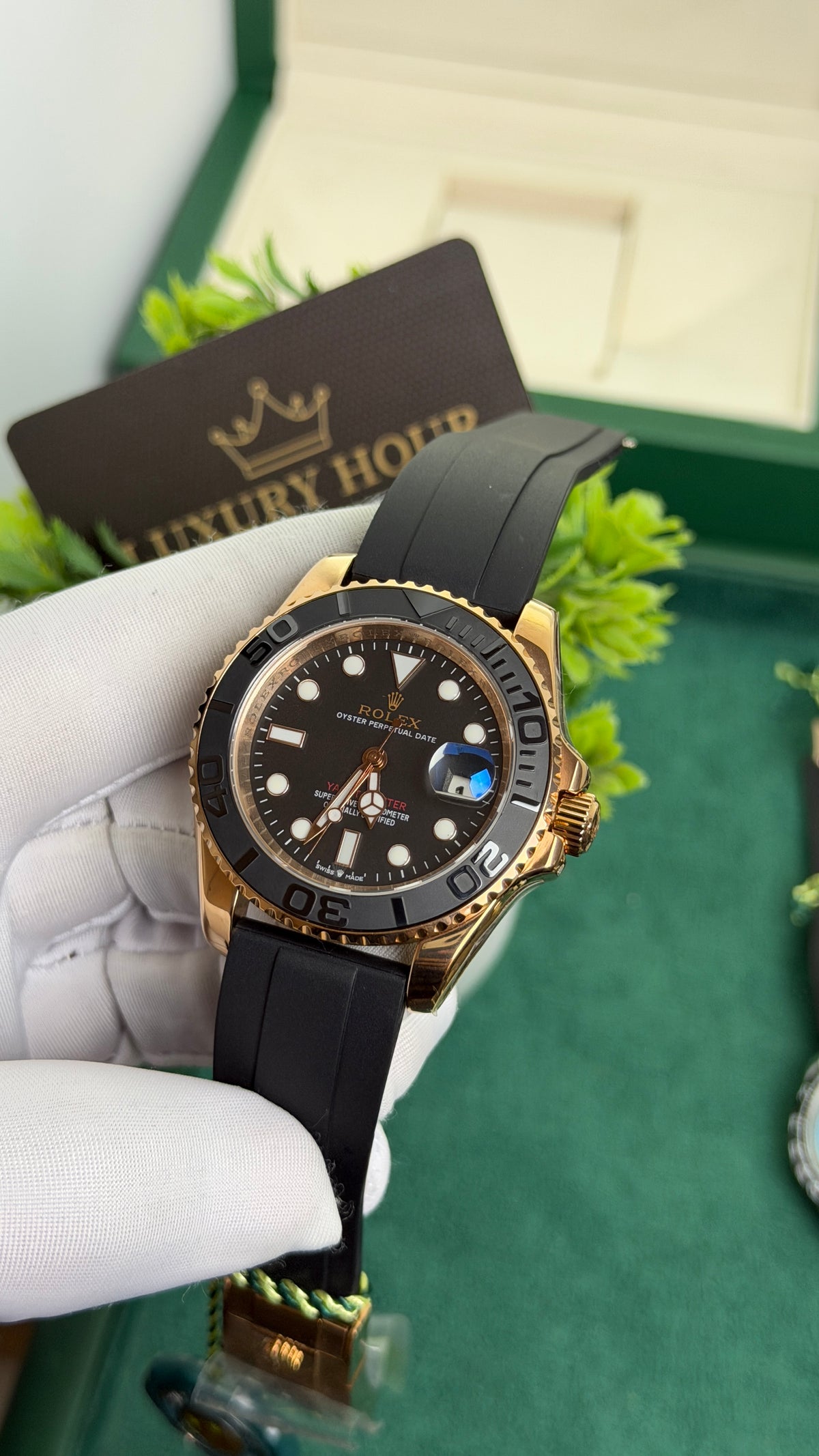 Rose Gold with Black Dial.
