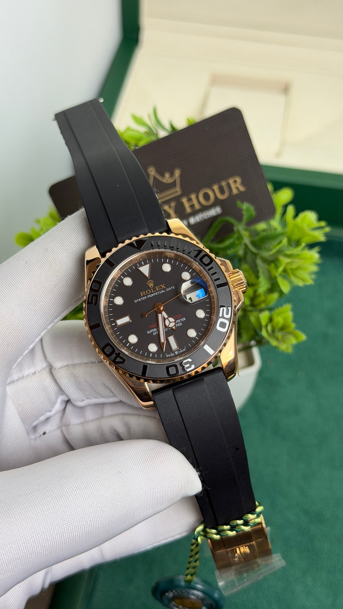 Rose Gold with Black Dial.