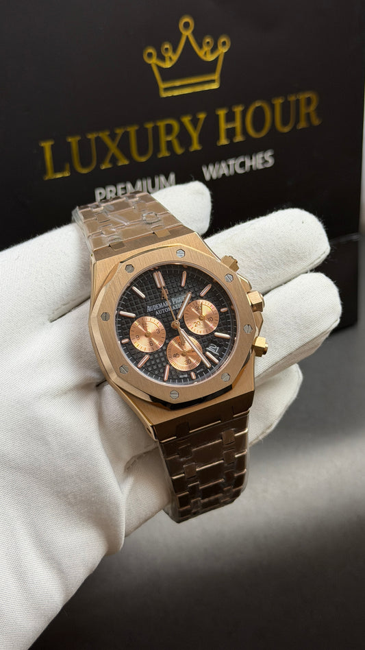 Rose Gold with Black Dial.