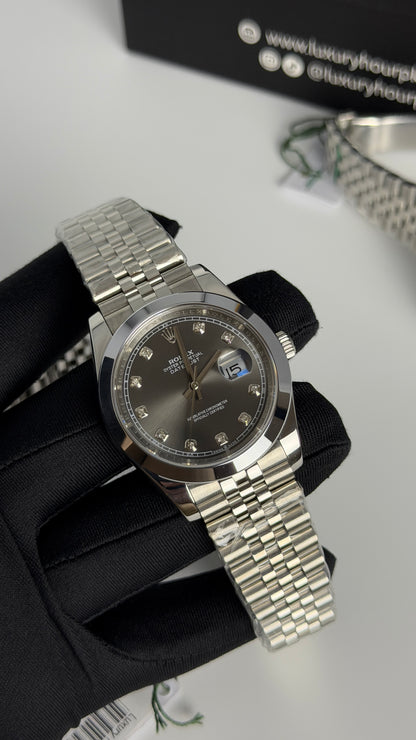 Silver with grey dial