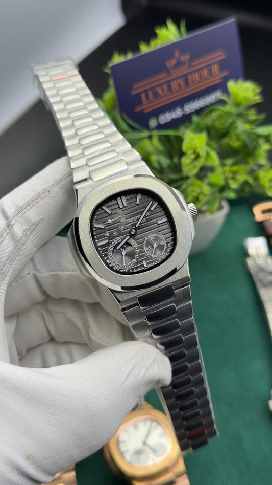 Silver with black dial