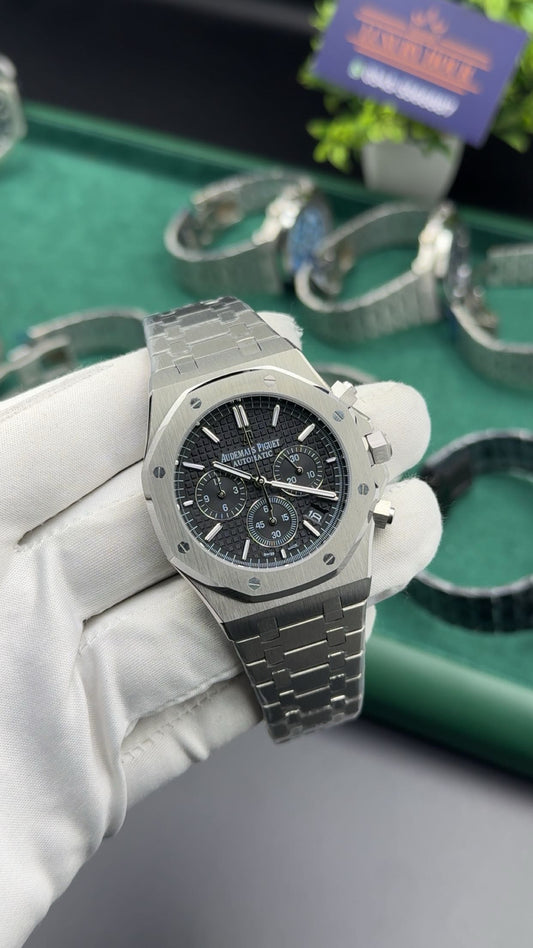 Silver with black dial