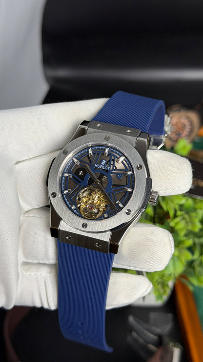Silver with Blue Dial