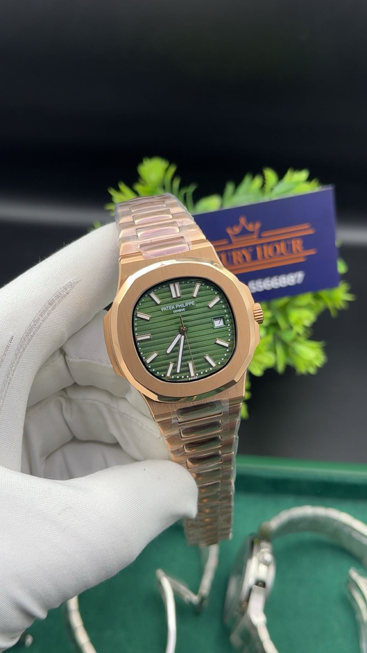 Rose gold with green dial