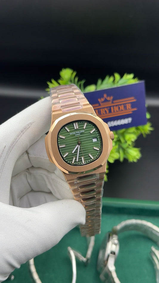 Rose gold with green dial