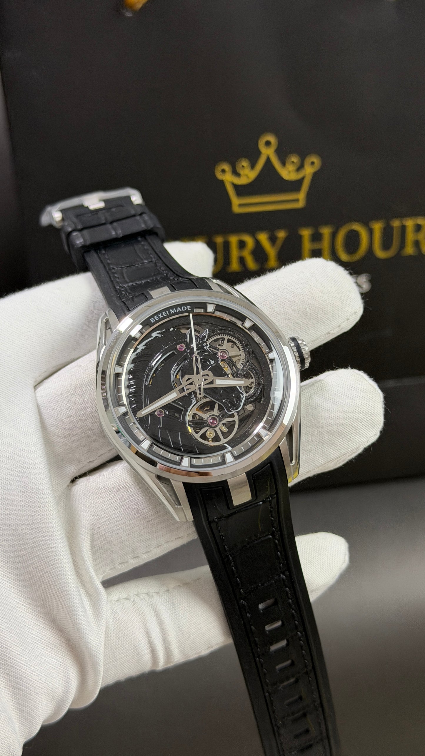 Silver with Black Skeleton Dial. ( 100% Original )