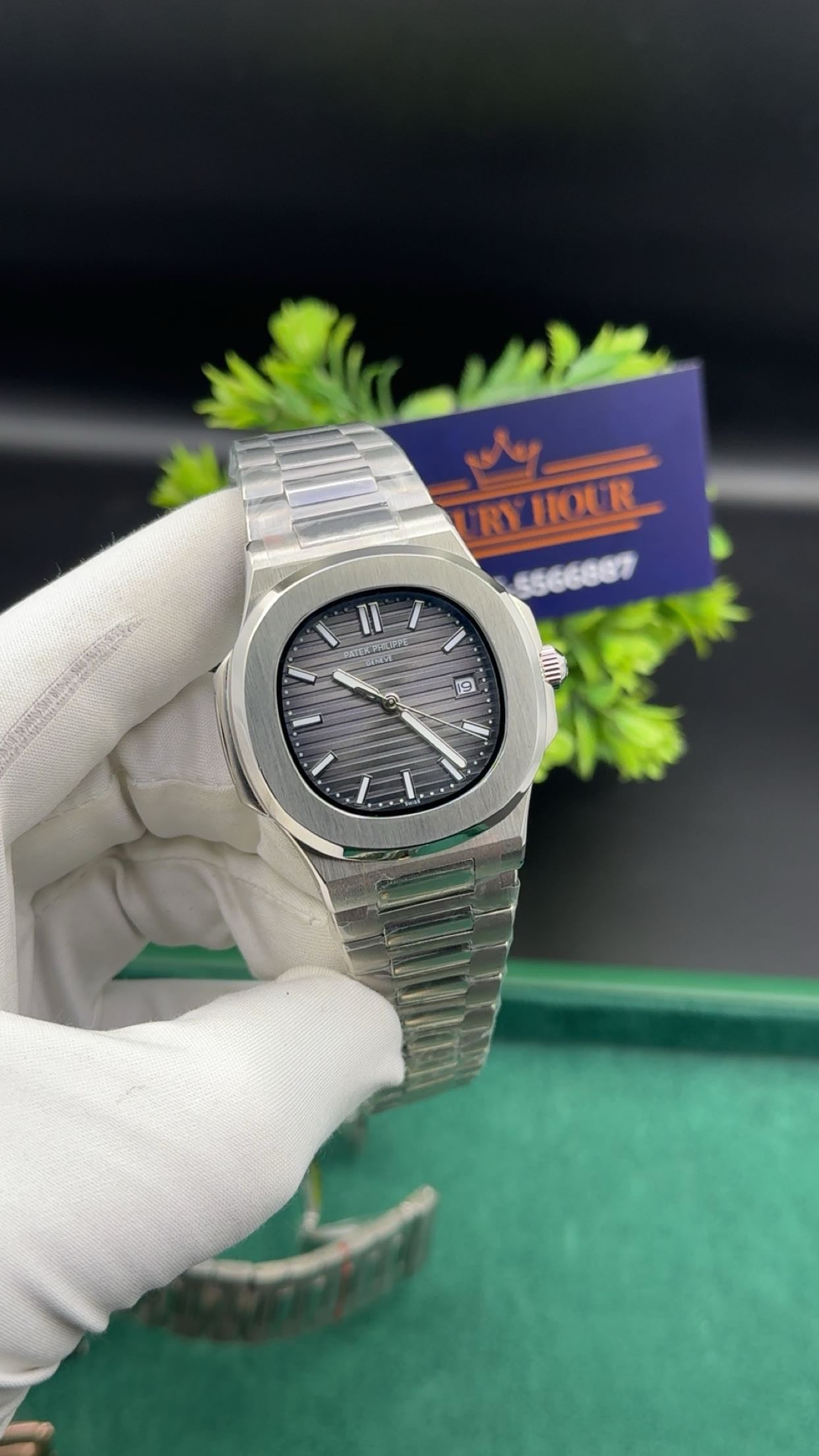 Silver with grey dial