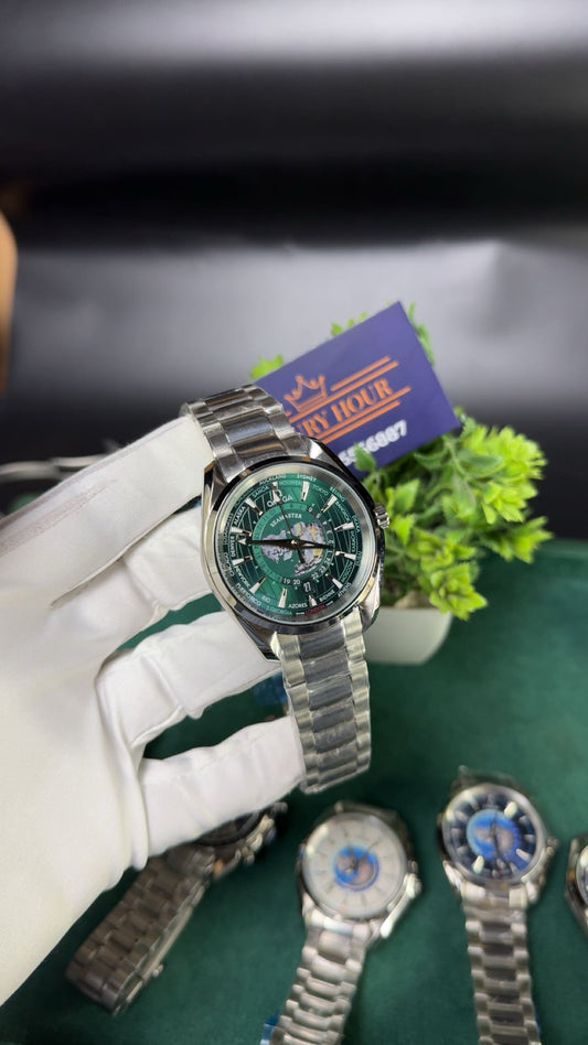 Silver with green dial