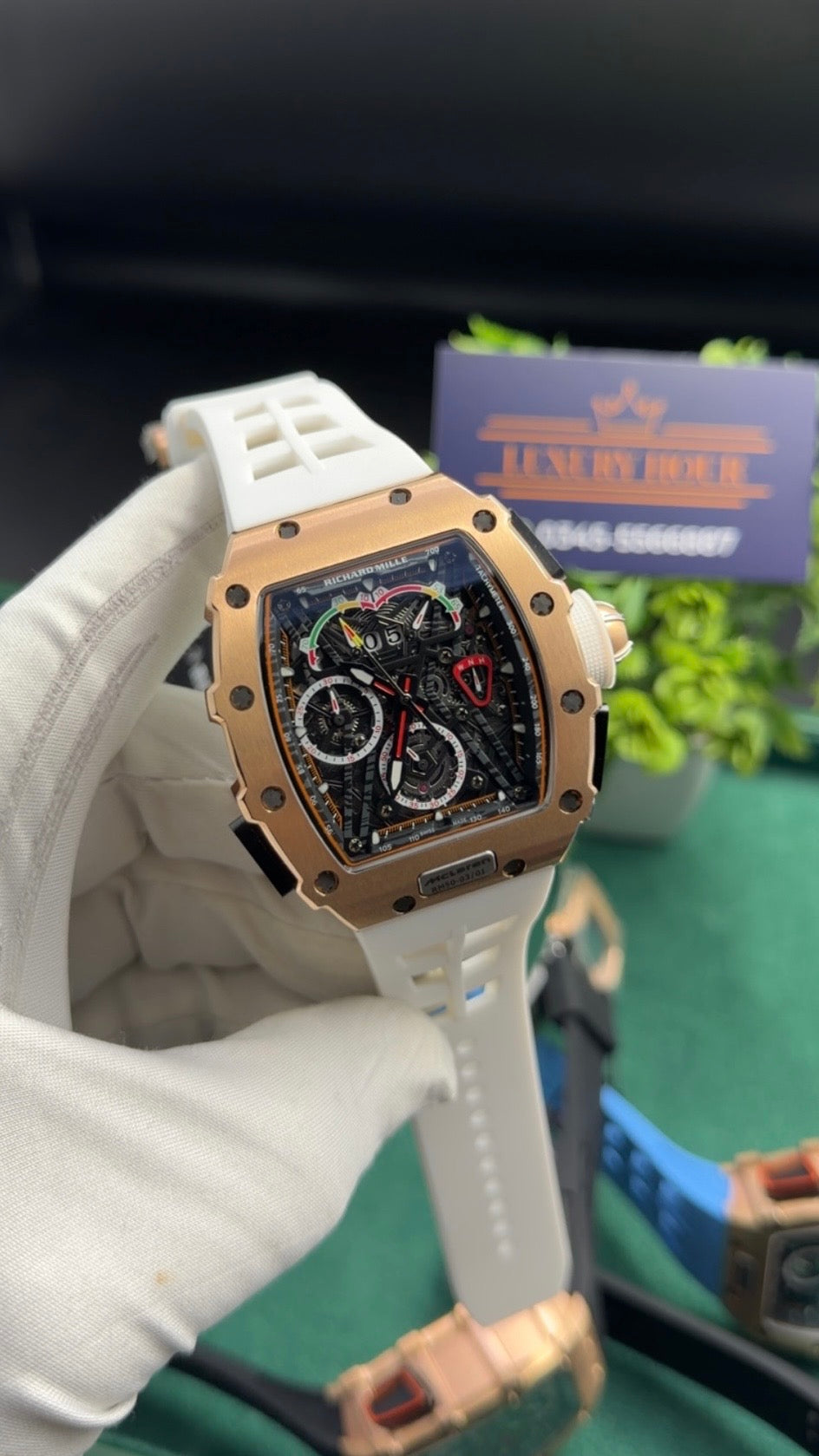 RM Mc laren ( rose gold with white strap)