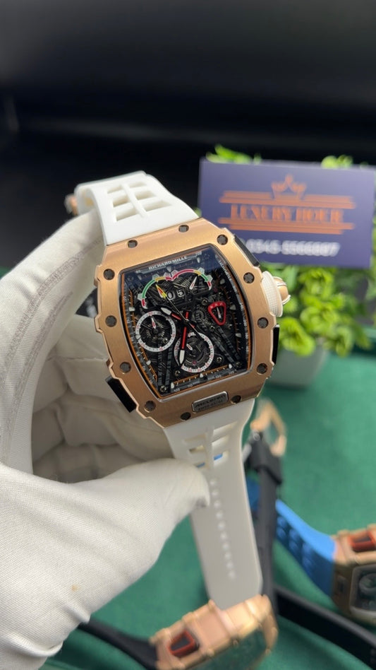 RM Mc laren ( rose gold with white strap)