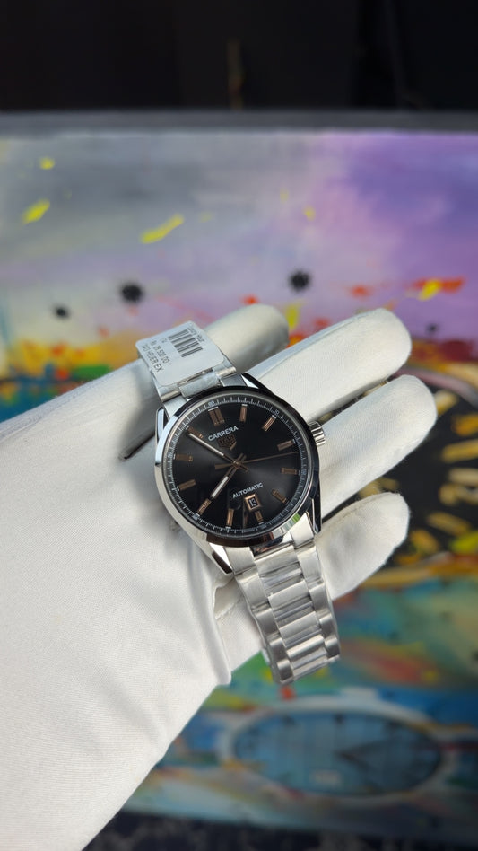 Silver with black dial