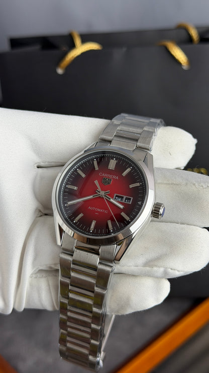 Silver with Maroon Dial.