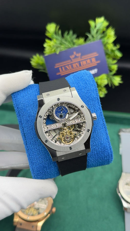 Silver with black strap