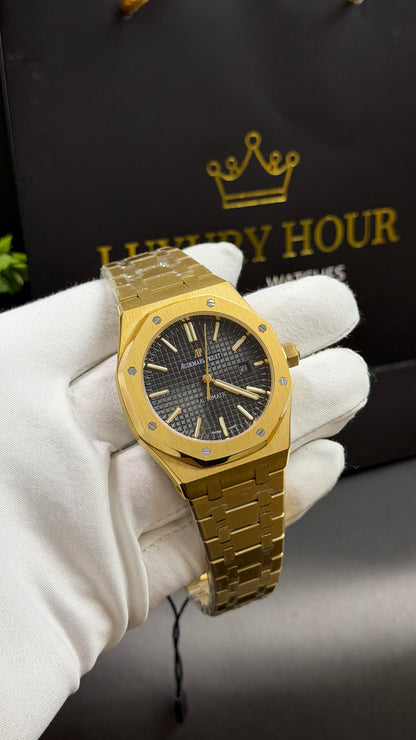 Yellow Gold with Black Dial.