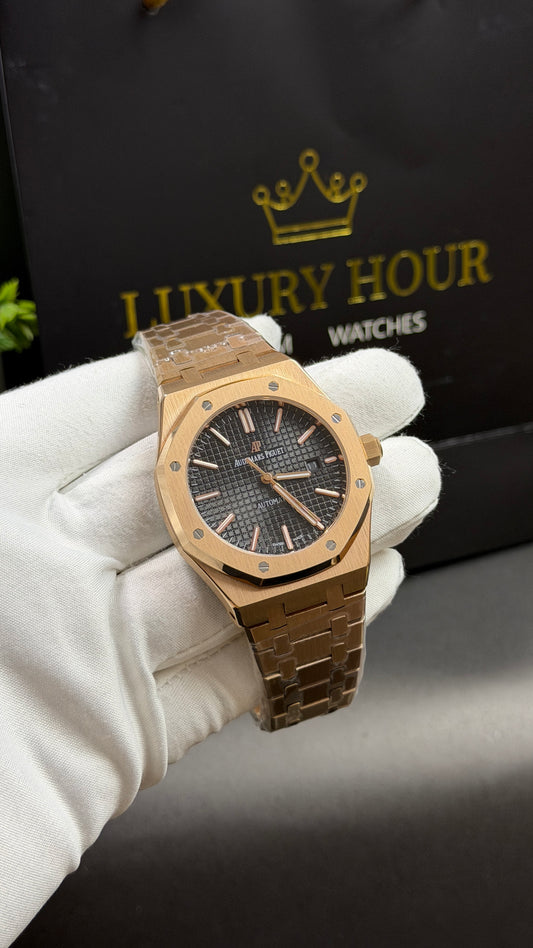 Rose Gold with Black Dial.