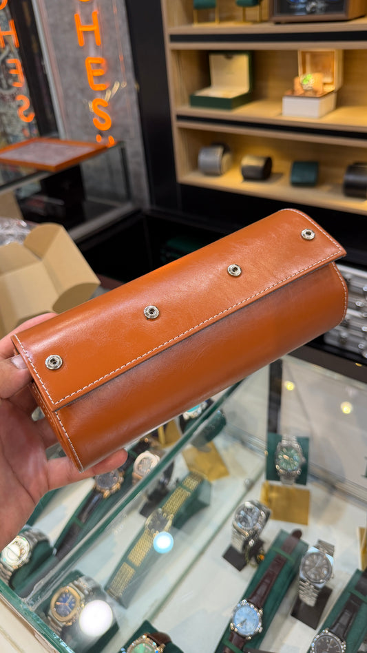 3-Slot Brown Leather Watch Case