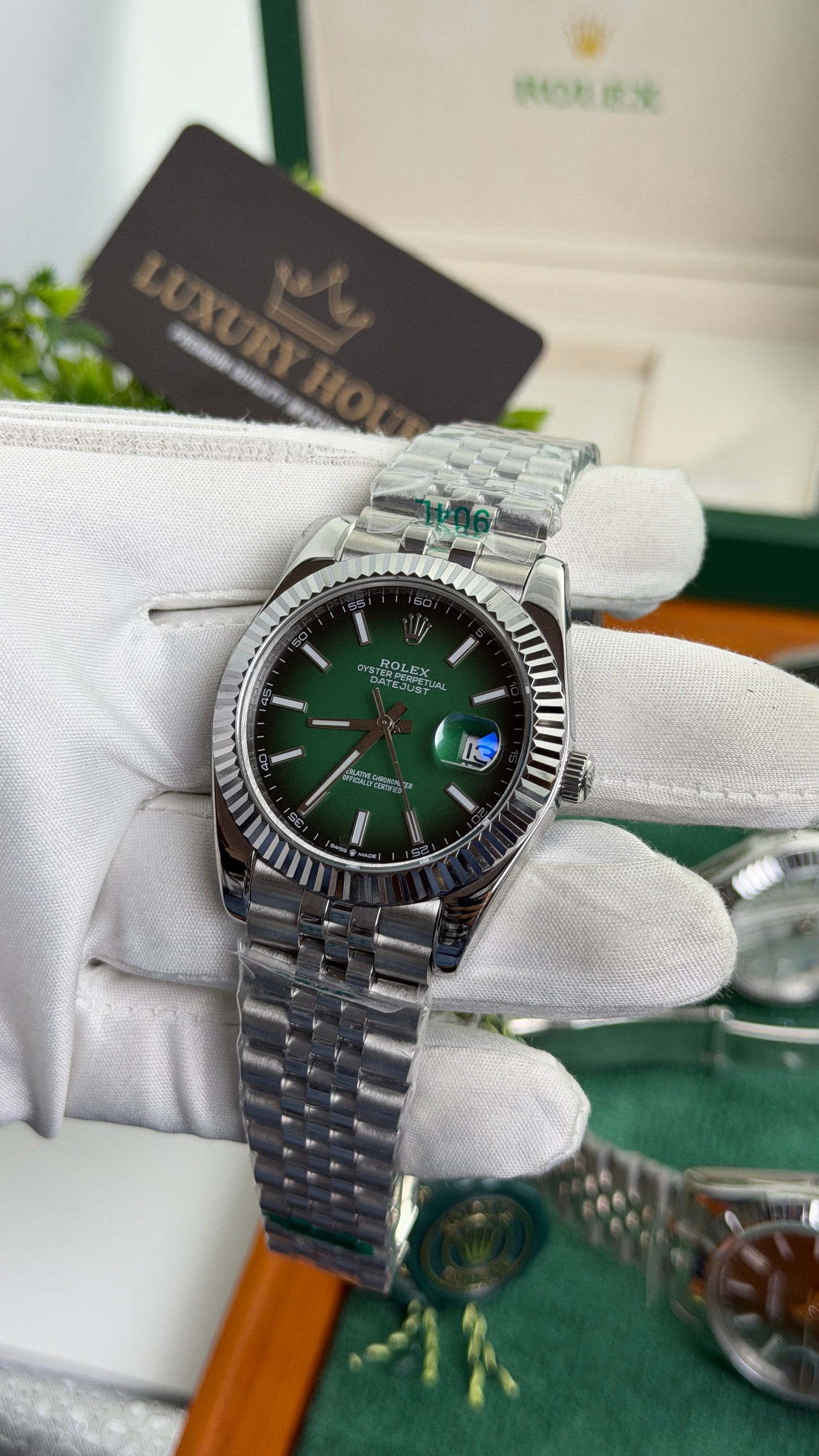 Silver with Green Dial🔥