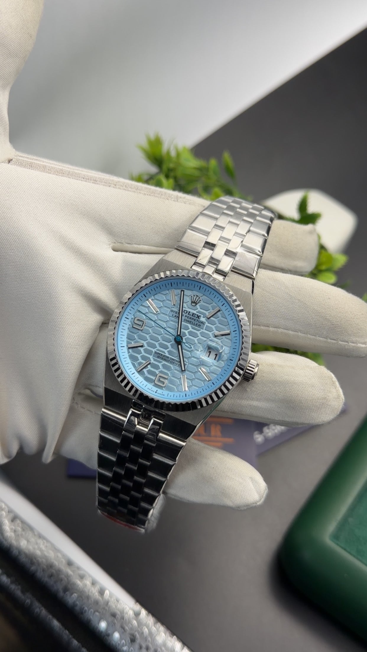 Silver with sky blue dial 🔥