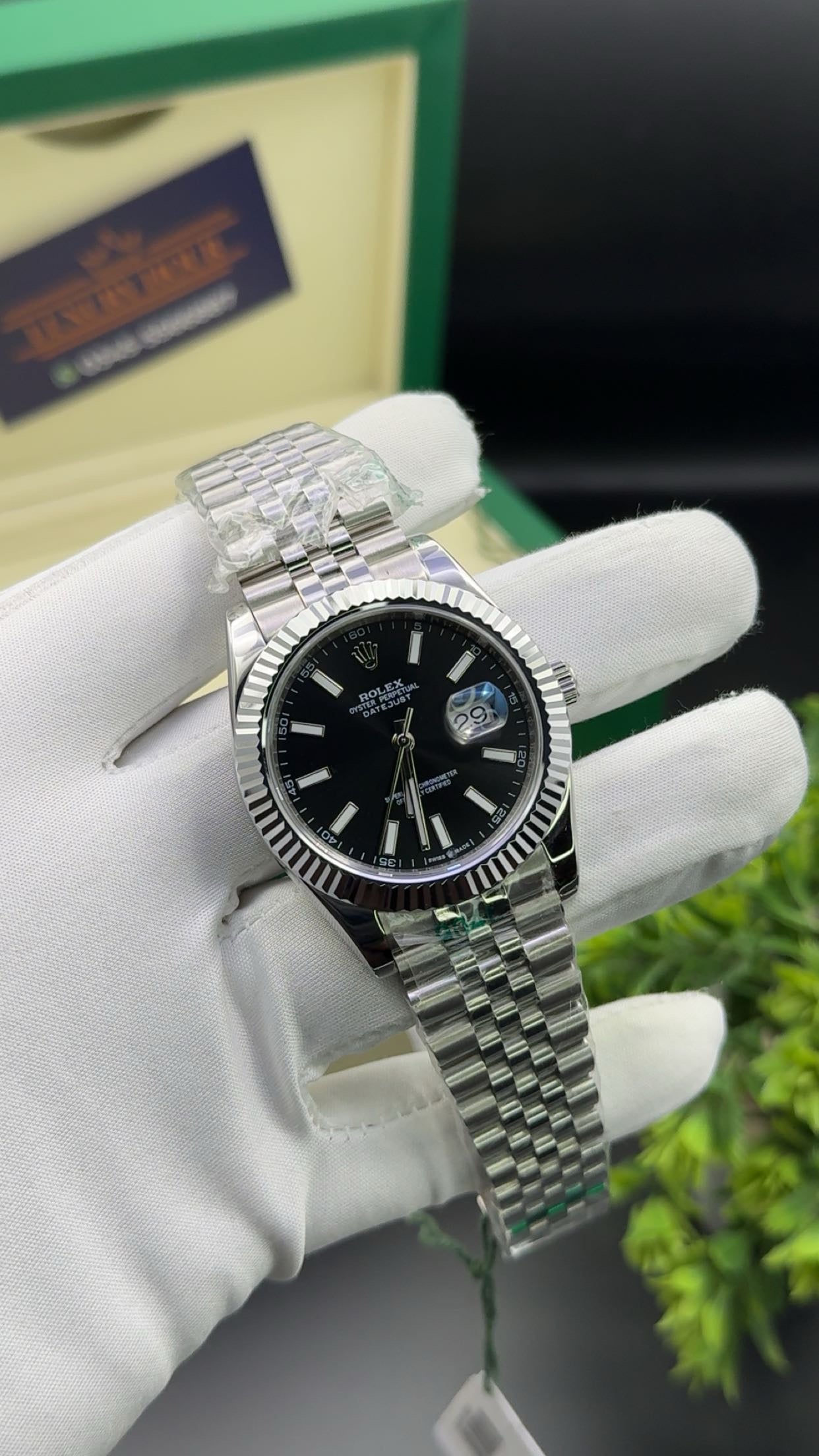 Silver with black dial