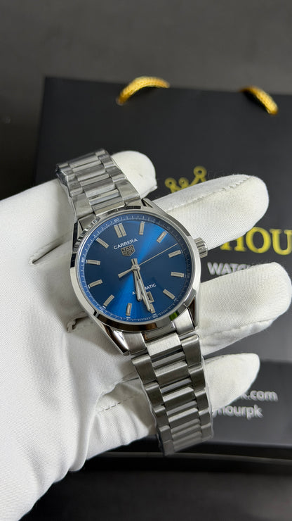 Silver with Blue Dial.